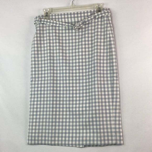 Ann Taylor gray & white gingham belted pencil skirt 4 - Picture 1 of 9